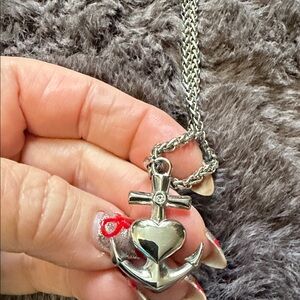 Silver Anchor Heart Necklace